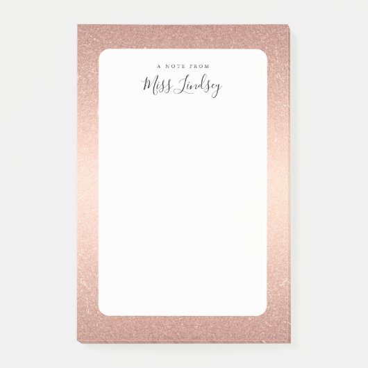 Roos Gold Faux Glitter Monogrammed Teacher Post-it® Notes (Voorkant)