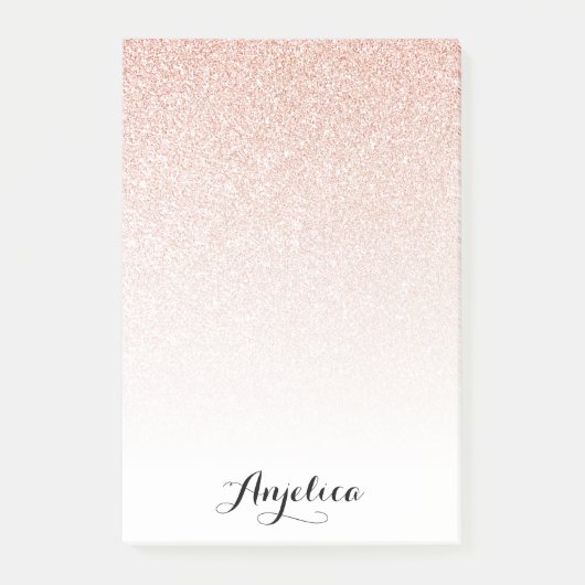 Roos Gold Faux Glitter Ombre Aangepaste naam Post-it® Notes (Voorkant)