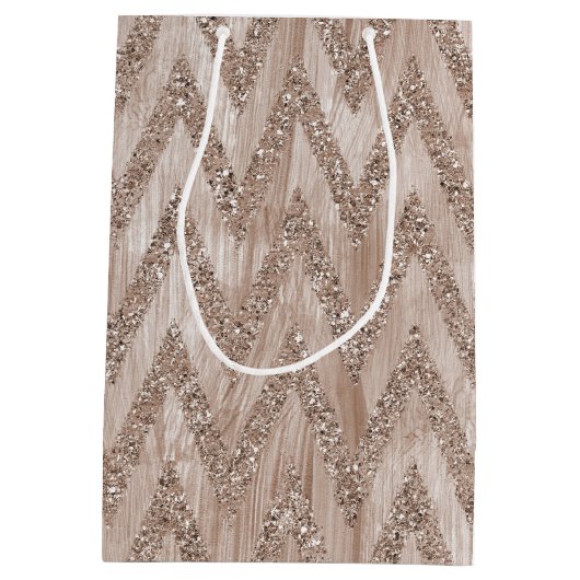 Roos Gold Faux Glitter Paint Chevron Stripes Medium Cadeauzakje (Achterkant)