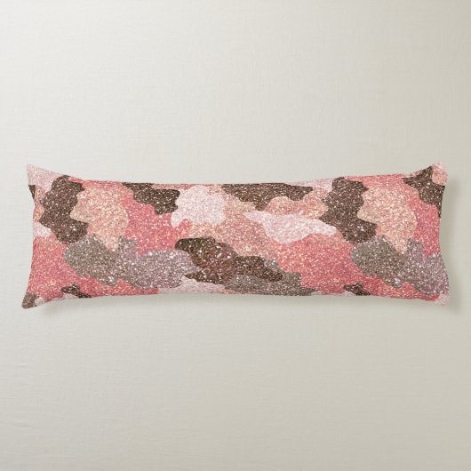 Roos Gold Faux Glitter Pink Camouflage Lichaamskussen (Voorkant)