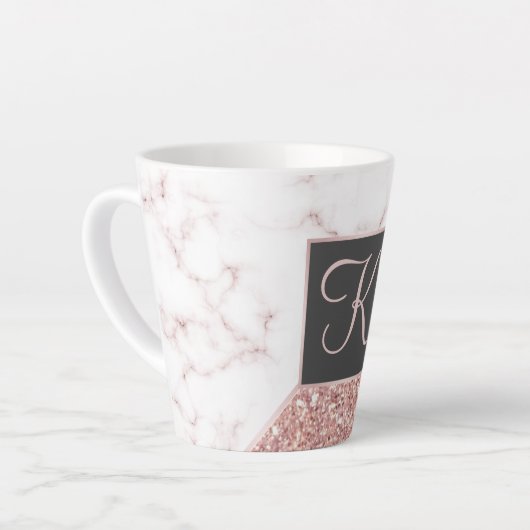 Roos Gold Faux Glitter Roos Marble Monogramed Latte Mok (Linkerhoek)