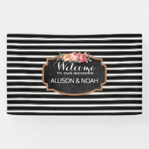 Roos Gold Faux Glitter Roze Bloemen Strepen Huweli Spandoek