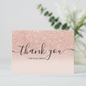 Roos gold faux glitter roze ombre script bedankt (Staand voorkant)