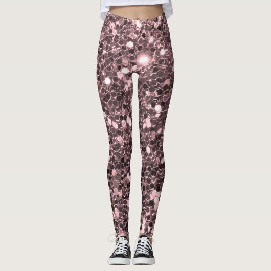 Roos Gold Faux Glitter Sparkles Leggings (Voorkant)