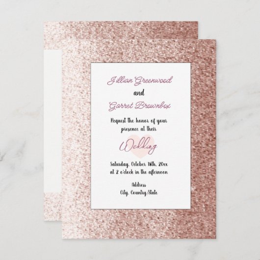Roos Gold Faux Glitter Style Weddenschap Kaart (Voorkant / Achterkant)