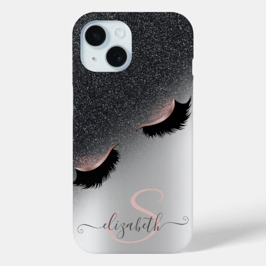 Roos Gold Faux Lashes Black Glitter Ombre Silver Case-Mate iPhone Case (Achterkant)