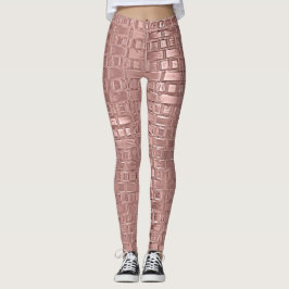 Roos Gold Faux Metallic Geometric Brick pattereerd Leggings
