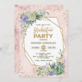 Roos Gold Fiesta Afstuderen nodigt geometrisch Lij Kaart (Voorkant / Achterkant)