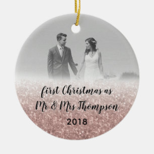 Roos Gold First Kerstmis Mr & Mrs Couple Foto Keramisch Ornament