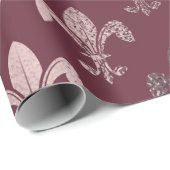 Roos Gold Fleur-de-Lis Pattern op Bourgogne Cadeaupapier (Rol Hoek)