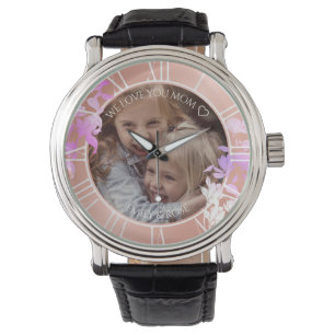 Roos Gold Floral - Aangepast kinderfotosjabloon Horloge