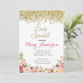 Roos Gold Floral Baby Sprinkle Invitaties Kaart (Staand voorkant)