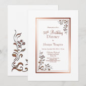 Roos Gold Floral Border 50th Birthday Dinner Party Kaart (Voorkant / Achterkant)
