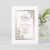 Roos Gold Floral Border Birthday Dinner Party Kaart (Staand voorkant)
