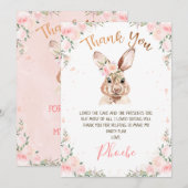 Roos Gold Floral Bunny Birthday Hartelijk dank Kaart (Voorkant / Achterkant)