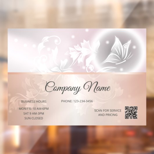 Roos Gold Floral Butterfly | QR-code openingstijde Raamsticker (Vel 2)