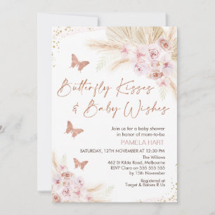 Roos Gold Floral Butterly Kisses Baby shower Kaart