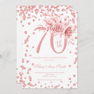 Roos Gold Floral & Confetti 70e verjaardag Kaart