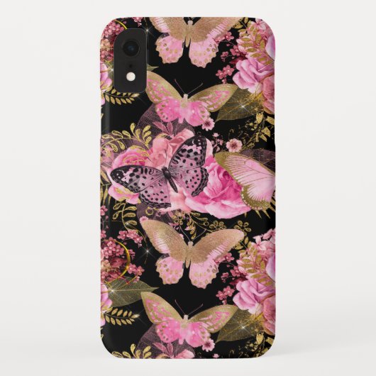 Roos Gold Floral en Butterfly Girly Pattern Case-Mate iPhone Case (Achterkant)