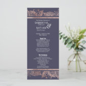 Roos Gold Floral en Navy Blue huwelijksprogramma's Programma (Staand voorkant)