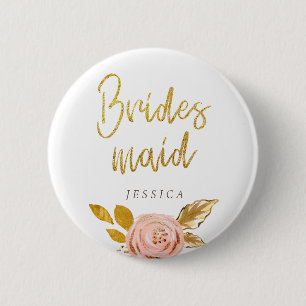 Roos Gold Floral Glitter Bridesmaid Button