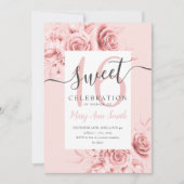 Roos Gold Floral & Glitter Sweet 16 Script roze Kaart (Voorkant)
