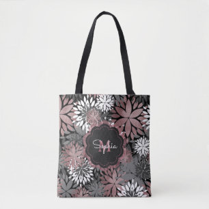 Roos Gold Floral Illustration Pattern Tote Bag