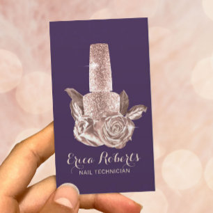Roos Gold Floral Nail Pools Paars Manicurist Visitekaartje