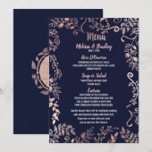 Roos Gold Floral Navy Blue Brush Menu (Voorkant / Achterkant)