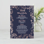 Roos Gold Floral Navy Blue Brush Menu (Staand voorkant)