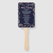 Roos Gold Floral Navy Blue Brush Script Programma Handwaaier (Achterkant)
