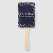 Roos Gold Floral Navy Blue Brush Script Programma Handwaaier (Voorkant)