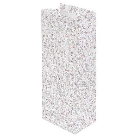 Roos Gold Floral Pattern Wijn Cadeautas (Achterkant Gekanteld)