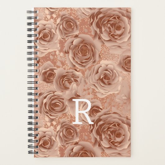 Roos Gold Floral Roos metalen monogram Planner (Voorkant)