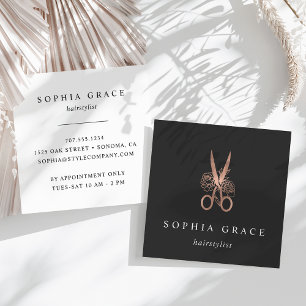 Roos Gold Floral Scissors Logo Haarstylist Vierkante Visitekaartje