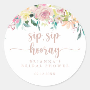Roos Gold Floral Sip Sip Hooray Vrijgezellenfeest Ronde Sticker
