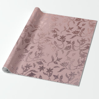 Roos Gold Floral Vine Pattern op Blush Pink Cadeaupapier