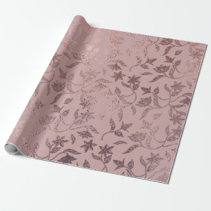 Roos Gold Floral Vine Pattern op Blush Pink Cadeaupapier
