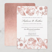 Roos Gold  Floral Wedding Invitation Kaart (Voorkant / Achterkant)