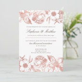 Roos Gold  Floral Wedding Invitation Kaart (Staand voorkant)
