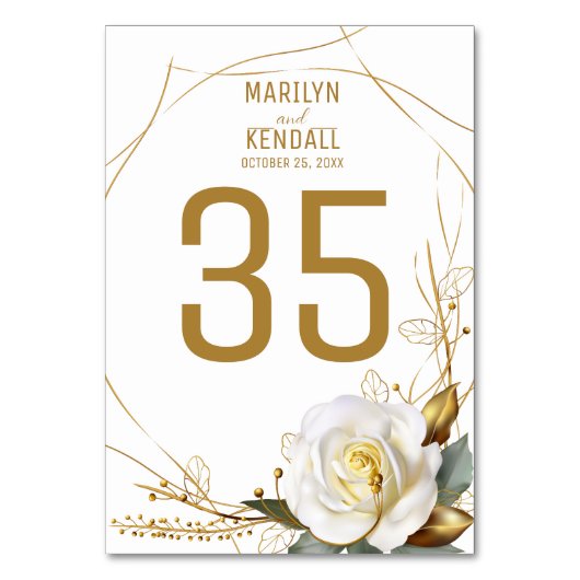 Roos Gold Floral Wedding Kaart (Voorkant)