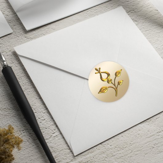 Roos Gold Floral Wedding Ronde Sticker