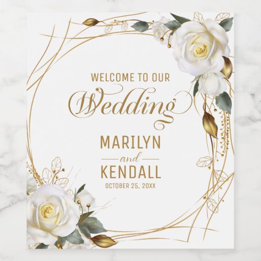 Roos Gold Floral Wijn Etiket (Enkel label)