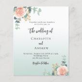 Roos Gold Florals Green Budget Bruiloft Uitnodigin (Voorkant)