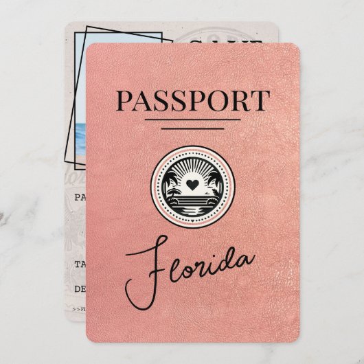 Roos Gold Florida Passport Bewaar de datum Save The Date (Voorkant / Achterkant)