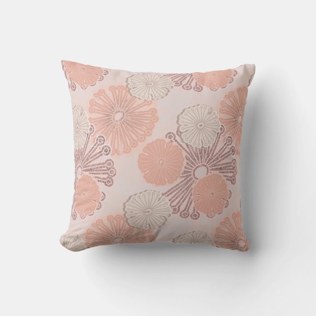 Roos Gold Flower Pattern & Monogram Kussen (Voorkant)