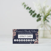 Roos Gold Flowers Navy Blue Loyalty Discount Punch (Staand voorkant)