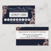 Roos Gold Flowers Navy Blue Loyalty Discount Punch (Voorkant / Achterkant)