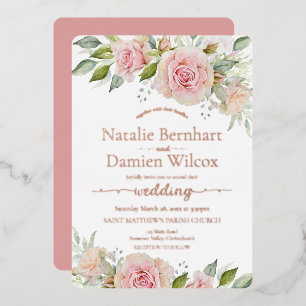 Roos Gold Foil Blush Pink Floral Weddenschap Folie Uitnodiging
