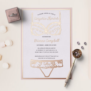 Roos Gold Foil & Blush Pink Lingerie Vrijgezellenf Folie Uitnodiging